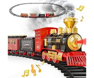 Hot Bee Christmas Electric Train Set for 3 4 5 6 Year Old Boys Under Tree | Train Set for Kids Adults, Train for Around the Christmas Tree, Steam Train Toy with Smoke