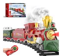 Hot Bee Christmas Train Set with Remote Control Train Toys w/Smoke, Lights & Sound, Christmas Train Sets for Around The Tree, Toy Trains for Kids 3 4 5 6 7+ Years Old Boys Gifts