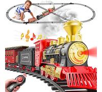 Hot Bee Christmas Tree Train Set with Remote Control and Luxury Track, Electric Train Set for Kids Adults, Train for Around the Christmas Tree, Steam Train Toy with Smoke