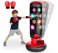 Hot Bee Interactive Punching Bag for Kids, Boxing Bag with Music & Light 4-Mode Game, Inflatable Punch Bag with Gloves, Kids Gym Equipment, Boxing Gifts Toys for 6 7 8 9 10 11 12 Year Old Boys