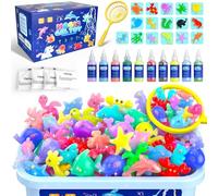 Hot Bee Magic Water Gel Kit for Kids Magic Gel Toy Water Elf Aqua Fairy Gel 10 Color 8 Double Sided Molds Art Craft Kit Gift for Girls Boy Age 5 6 7 8 Sea Creature & Animals Figures Squishy Maker