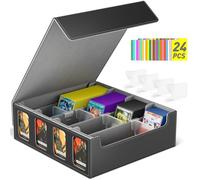 Hot Bee MTG Deck Box, Quartuple Trading Card Storage Box Holds 2400+ Cards for Yugioh, MTG, TCG, Magic the Gathering Commander Cards, Playing Card Case PU Leather Magnetic Closure, Grey
