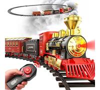 Hot Bee Remote Control Steam Train Set, Christmas Train Set for Under Tree | Electric Train for Kids Adults, Train Toy Gifts with Smoke