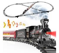 Hot Bee Train Set, Metal Train Toys with Luxury Tracks and Glowing Passenger, Christmas Train Sets for Around The Tree with Smokes, Lights & Sound, Toy Train Set for 3 4 5 6 7+ Years Old Boys Gifts