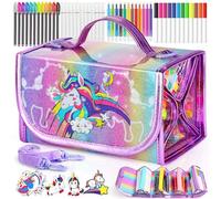 Hot Bee Unicorn Gifts for 4-7 Year Old Girl, Colouring Pens, Arts and Crafts Kits for Kids, Toys for 4-8 Year Old Girls, Unicorn Pencil Case for Girls
