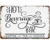 Hot Beverage Bar Sign Coffee Bar Sign Sign Vintage Tin Signs Home Kitchen Decorations Wall Decor Metal Poster for Room 8x12inch