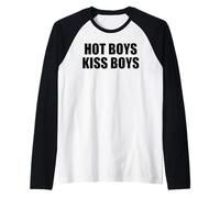 Hot Boys Kiss Boys Bold LGBTQ Pride Flirty Queer Vibe Humor Raglan Baseball Tee