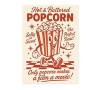 Hot & Buttered Popcorn Kitchen Wall Art, Modern Food Poster, Cartoon Mascot Prints, Kitchen Typographic Home Decor, A4 (Print Only) - 29.7x21cm