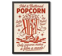 Hot & Buttered Popcorn Kitchen Wall Art, Modern Food Poster, Cartoon Mascot Prints, Kitchen Typographic Home Decor, A4 (Black Frame) - 32.7x24.1cm