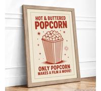 Hot & Buttered Popcorn Vintage Framed Wall Art Print A3 Oak