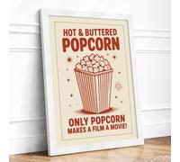 Hot & Buttered Popcorn Vintage Framed Wall Art Print A4 White