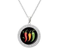 Hot Chili Peppers Women's Round Diamond Necklace Vintage Alloy Pendants Multicolored Sparkly Jewelry