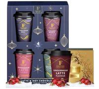 Hot Chocolate and Latte Gift Set - 4x flavour Cocoa & Latte Festive drinks - Cinnamon roll Gingerbread Hot chocolate Mint Caramel waffle | Coffee Gifts | Christmas gifts for her him & Gift Tag