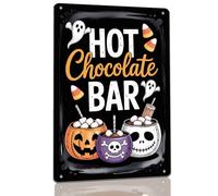 Hot Chocolate Bar Metal Sign Retro Halloween Ghost Decor for Cafes Bakeries Restaurants Halloween Events Kitchens Coffee Shops Offices and Home Bars 8x12 Inch