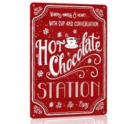 Hot Chocolate Bar Sign Christmas Metal Signs Red Hot Cocoa Bar Sign Hot Chocolate Bar Decor Hot Cocoa Station Decor Tin Sign Christmas Home Decorations Gifts 8 X 12 Inch