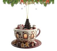 Hot Chocolate Christmas Ornament, Holiday Tree Ornaments, Acrylic Pendant Snow House 2D Coffee Cup Shape for Men Women Youth Bedside Workplace Bookshelf Home Tote Bag
