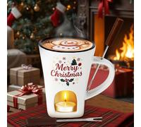 Hot Chocolate Fondue Mug Set - Ceramic Chocolate Melting Fondue Cup With 2 Forks, Personal Cheese,Sweet Caramel Melting And Butter Warmer Pot Gift Set for Christmas, Birthday,Wedding, Date Night