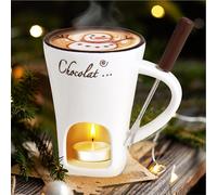 Hot Chocolate Fondue Mug Set - Ceramic Chocolate Melting Fondue Cup with Fork and Tealight, Personal Cheese,Sweet Caramel Melting and Butter Warmer Pot Gift Set for Christmas, Birthday,Wedding