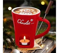 Hot Chocolate Fondue Mug Set - Ceramic Chocolate Melting Fondue Cup with Fork and Tealight, Personal Cheese,Sweet Caramel Melting and Butter Warmer Pot Gift Set for Christmas, Birthday,Wedding