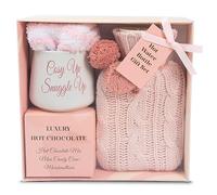 Hot Chocolate Gift Set with Mug | Small Hot Water Bottle with Cover | Fluffy Socks | Cosy Pink Ribbon Balls | Christmas Gifts for Women Her | Novelty Girls Ladies Xmas House Couple Home Mum Auntie (1)