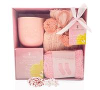 Hot Chocolate Gift Set with Mug, Socks, Marshmallows & Mini Hot Water Bottle - Luxury Cosy Christmas Hamper for Women, Friends, Teens - Winter Hot Cocoa Self Care Pamper Present & Festive Gift (Pink)