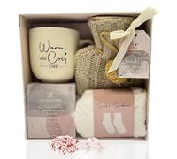 Hot Chocolate Gift Set with Mug, Socks, Marshmallows & Mini Hot Water Bottle - Luxury Cosy Christmas Hamper for Women, Friends, Teens - Winter Hot Cocoa Self Care Pamper Present & Festive Gift (Beige)