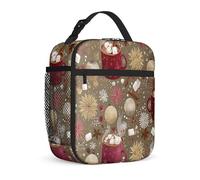 Hot Chocolate Insulated Lunch Bag, Winter Cozy Marshmallows Cinnamon Sticks Winter Brown Waterproof Reusable Soft Lunch Box for Work Office Work Picnic Commuting 1pcs