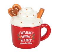 Hot Chocolate Mug Shaped Oil Burner - Festive "Warm Wishes & Hot Chocolate Kisses" Design - Tealight Powered with Removable Lid - Cozy Holiday Scent Diffuser for Winter Ambiance