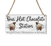 Hot Chocolate Station Plaque - Family Kitchen Wall Decor - Autumn & Winter Home Accessory - Whipped Cream, Marshmallows & Sprinkles Theme - Housewarming Gift (Large: 29 cm (H) × 13.5 cm (W))