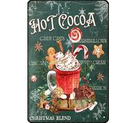 Hot Cocoa Christmas Candy Canes Marshmallows Christmas Blend Funny Vintage Metal Tin Sign Christmas Wall Decor for Home Bar Farmhouuse Restaurants Cafe Pub 8x6 Inch
