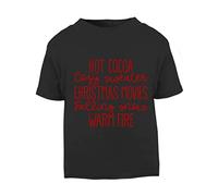Hot Cocoa Falling Snow Warm fire [XMAS22] Festive Quotes Short Sleeve Cotton Toddler t Shirt, 3-4 Years, Black