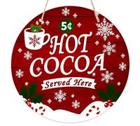 Hot Cocoa Served Here Round Wooden Hanging Sign for Home Office Wall Art Decor Door Hanger Gift 8×8 Inches