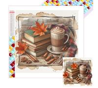 Hot Cocoa with Book 5D DIY Square Full Drill Dimond Paintings Wall Decor35x35cm