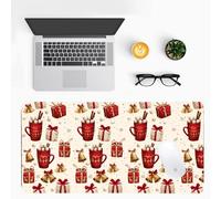 Hot CocoaChristmas Desk Mat,Festive Holiday Office Desk Pad with Mug & Bow Design, Non-Slip PU LeatherDesk Pad,Christmas Decorations Gift,Home Office Decor with Xmas Patterns (23.62 * 11.81 Inch)