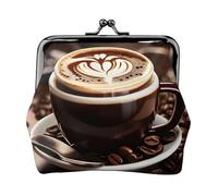 Hot Coffee with Coffee Bean Print Lightweight Women Coin Purse Exquisite Waterproof Small Pouch for Coins Cards