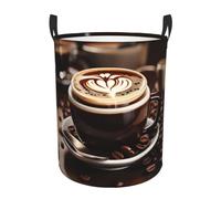 Hot Coffee With Coffee Bean Print Round Laundry Hamper,Car Portable Storage Bag For Bathroom, Bedroom, Car