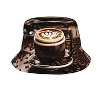 Hot Coffee with Coffee Bean Print Sun Hat Bucket Hat for Outdoor Summer Sun Protection Unisex Beach Cap Beach Fishing Hat, Black, One size