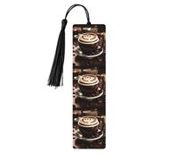 Hot Coffee with Coffee Bean Print Wooden Bookmarks with Tassels, Wood Book Markers for Book Lovers, Teachers & Present