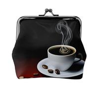 Hot Coffee with Coffee Bean Women's Leather Kiss Lock Pouch â€“ Stylish Small Zipper-Free Wallet for Coins, Cards, Makeup & Essentials â€“ Compact & Lightweight Design for Daily Use, Travel & Gifting