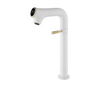 Hot & Cold Digital Bathroom Sink FaucetWhite Basin Mixer Single Lever Brass Tap Gray ShortA Modern Water C forHome Upgrade (White Tall A)