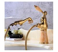 Hot Cold Gold Finish Basin Faucet Brass and Jade Bathroom Sink tap with Pull Out Shower Head