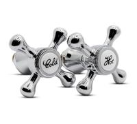 Hot & Cold Victorian Style Cross Head Tap Heads Pair, Classic Tap Handles | Traditional Full Turn Cartridge Tap Conversion Kit for Bathroom and Kitchen Taps, Fit Most Standard ½ Inch BSP Taps Chrome