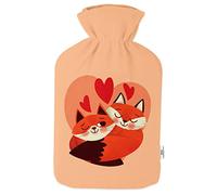 Hot Cold Water-Bottle with Soft Fleece Cover Water-Bag 2 Litre Foxes Love [092]