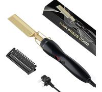 Hot Comb for Women Wigs Afro Hair, Electric 2 in 1 Hair Straightener Hot Brush for Hair Styling, Hot Comb Beard Straightener Electric Pressing Comb, Gold & Black