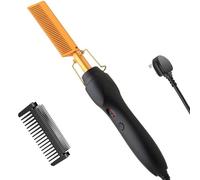 Hot Comb Hair Straightener Electric Straightening Comb, Fast Heating Premium Golden Titanium Ceramic Beard Straightener Brush Anti-Scald Beard Straightener