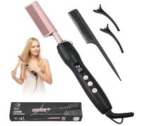 Hot Comb with LCD Display & 4 Temp Settings 150-210°C | Ionic Ceramic Hair Straightener Brush for Wigs, Afro & Beard | 10s Fast Heat & 60 Min Auto Shut-Off