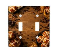 Hot Cross Bun Kitchen Double Light Switch Cover Plate, Rustic Seasonal Cinnamon Coffee Beans Easter Brown Plastic Standard Size Decorative Wall Plates for Home Living Room New Apartment Decor