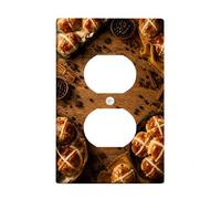 Hot Cross Bun Kitchen Duplex Outlet Covers Wall Plate, Rustic Seasonal Cinnamon Coffee Beans Easter Brown Plastic Standard Size Wall Plates for Electrical Outlets for Bedroom Home Entrance Decor