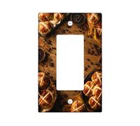 Hot Cross Bun Kitchen Single Rocker Light Switch Cover, Rustic Seasonal Cinnamon Coffee Beans Easter Brown Plastic Standard Size Decorative Wall Plates for Home Living Room Bedroom Bathroom Decor