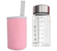 Hot Day Hot Glass Water Bottle 350ml Graduation Measuring Leak Proof Lid